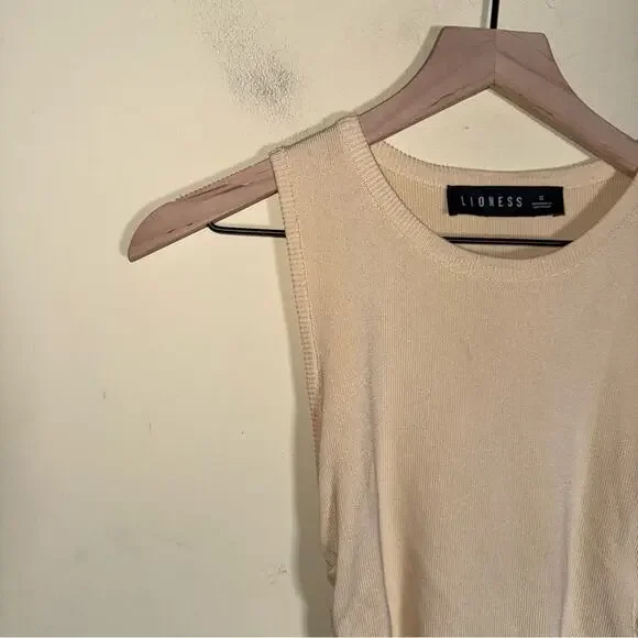LIONESS Revolve Military Minds classic ruched side Mini Dress Beige S - Picture 5 of 8